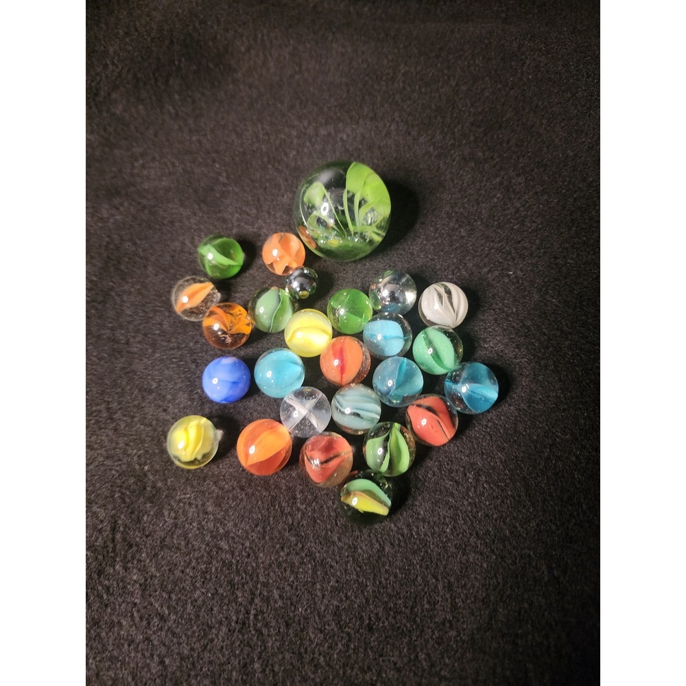 Vintage Glass Marbles Lot Cat Eye Swirl Shooter Mixed Colors 20+ Pieces 6.5oz